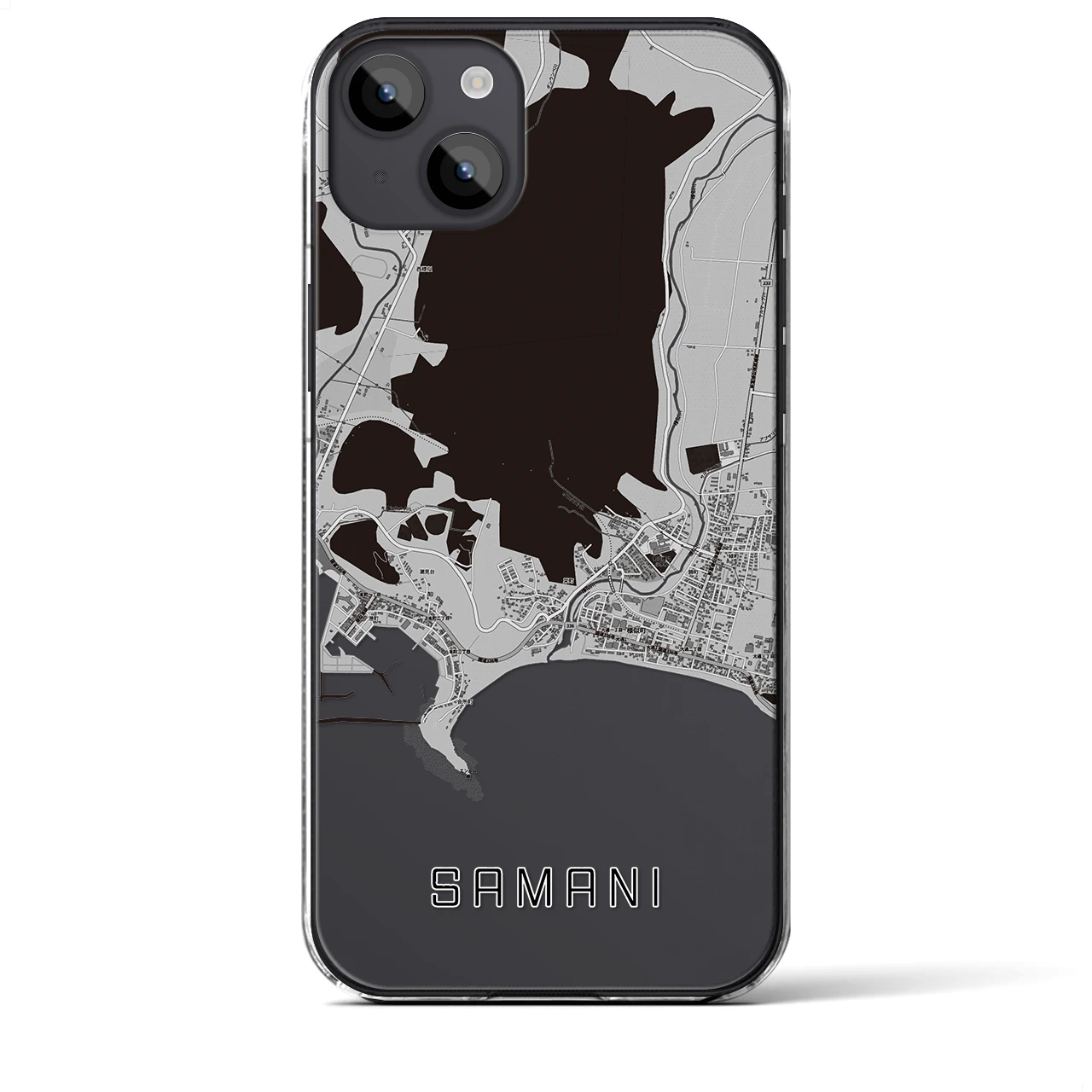 【様似(北海道)】地図柄iPhoneケース(クリアタイプ)モノトーン・iPhone 14 Plus 用