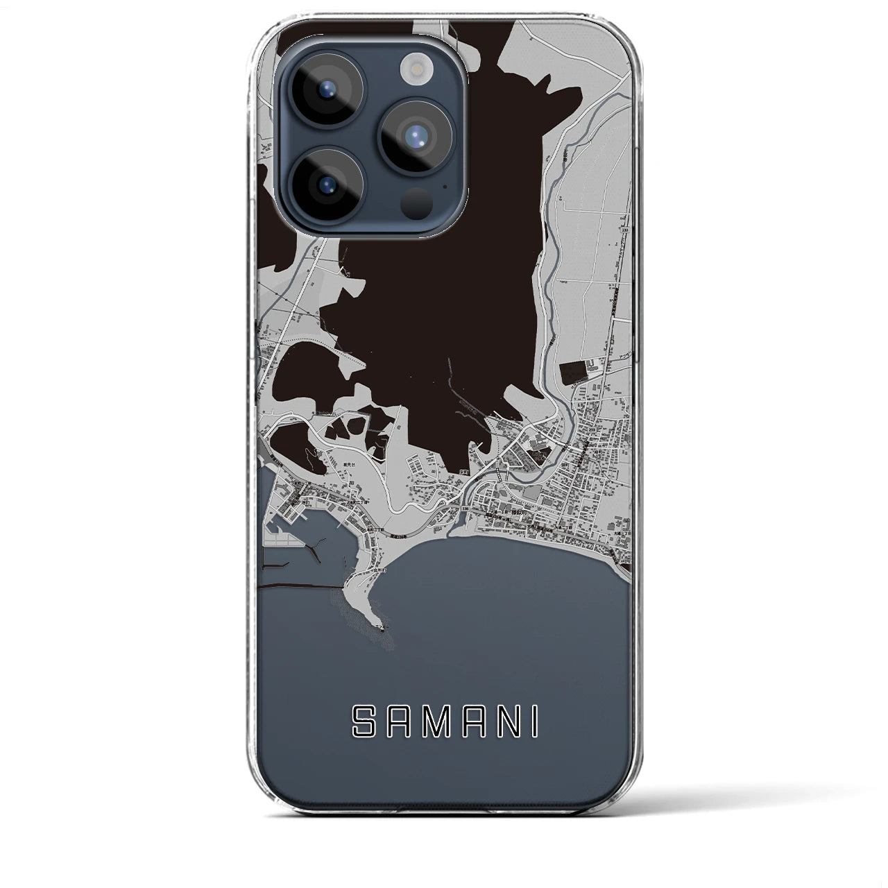 【様似(北海道)】地図柄iPhoneケース(クリアタイプ)モノトーン・iPhone 15 Pro Max 用
