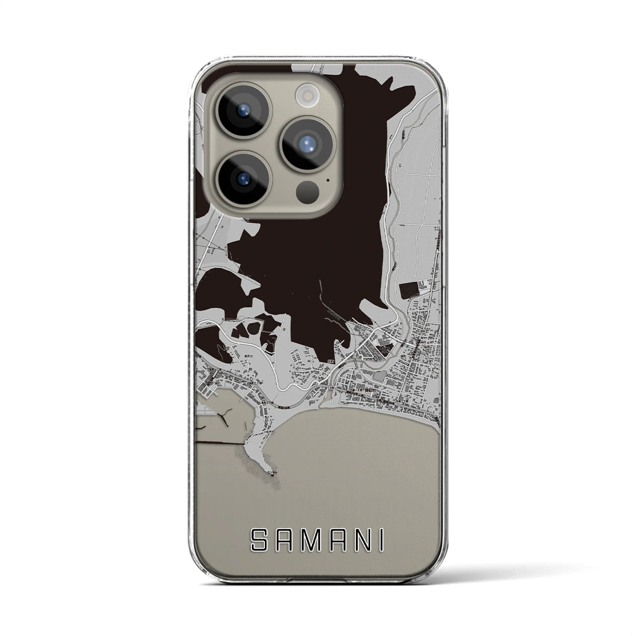 【様似(北海道)】地図柄iPhoneケース(クリアタイプ)モノトーン・iPhone 15 Pro 用
