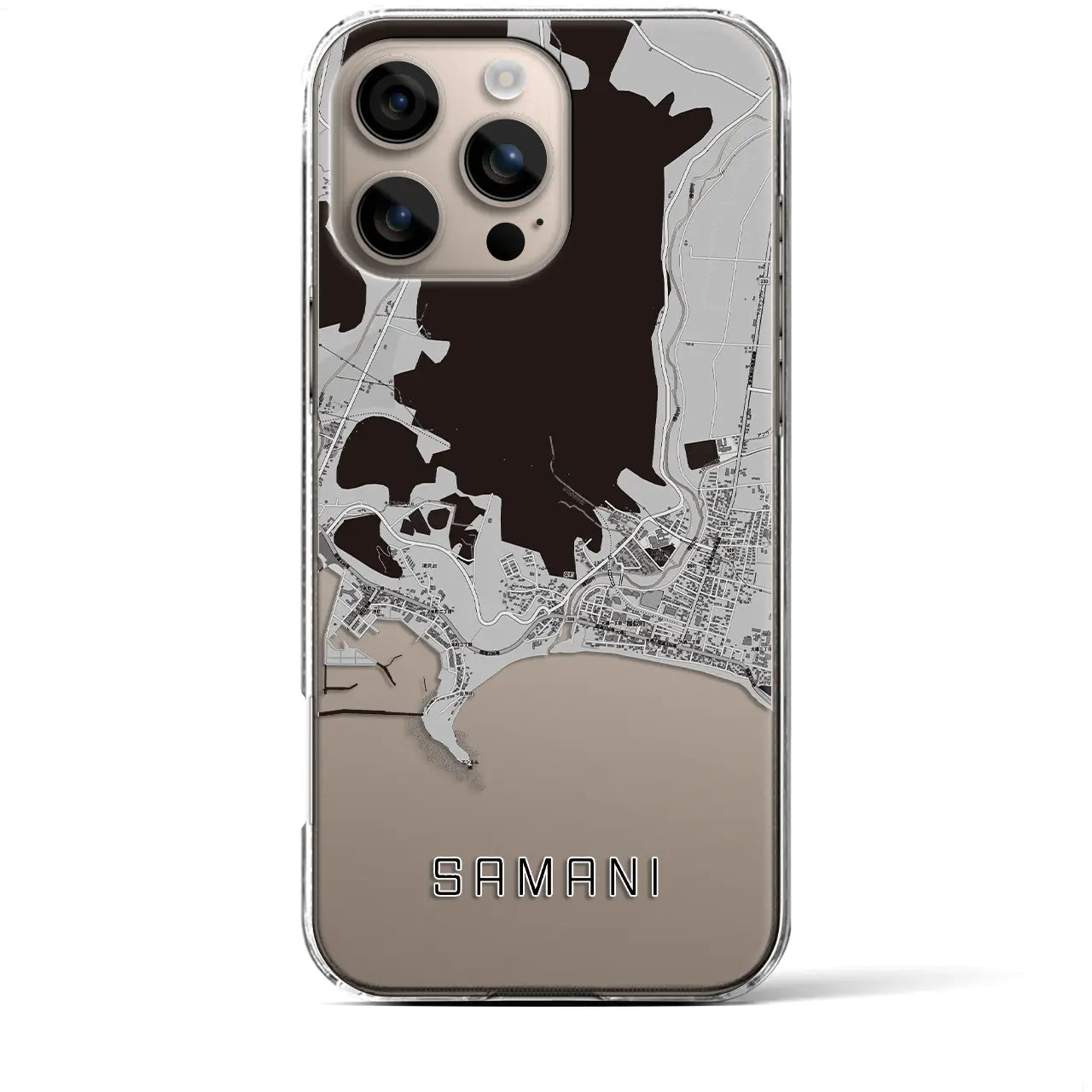 【様似(北海道)】地図柄iPhoneケース(クリアタイプ)モノトーン・iPhone 16 Plus 用