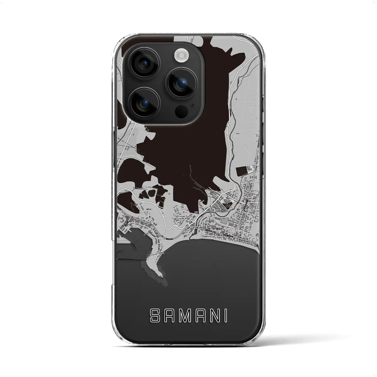 【様似(北海道)】地図柄iPhoneケース(クリアタイプ)モノトーン・iPhone 16 用