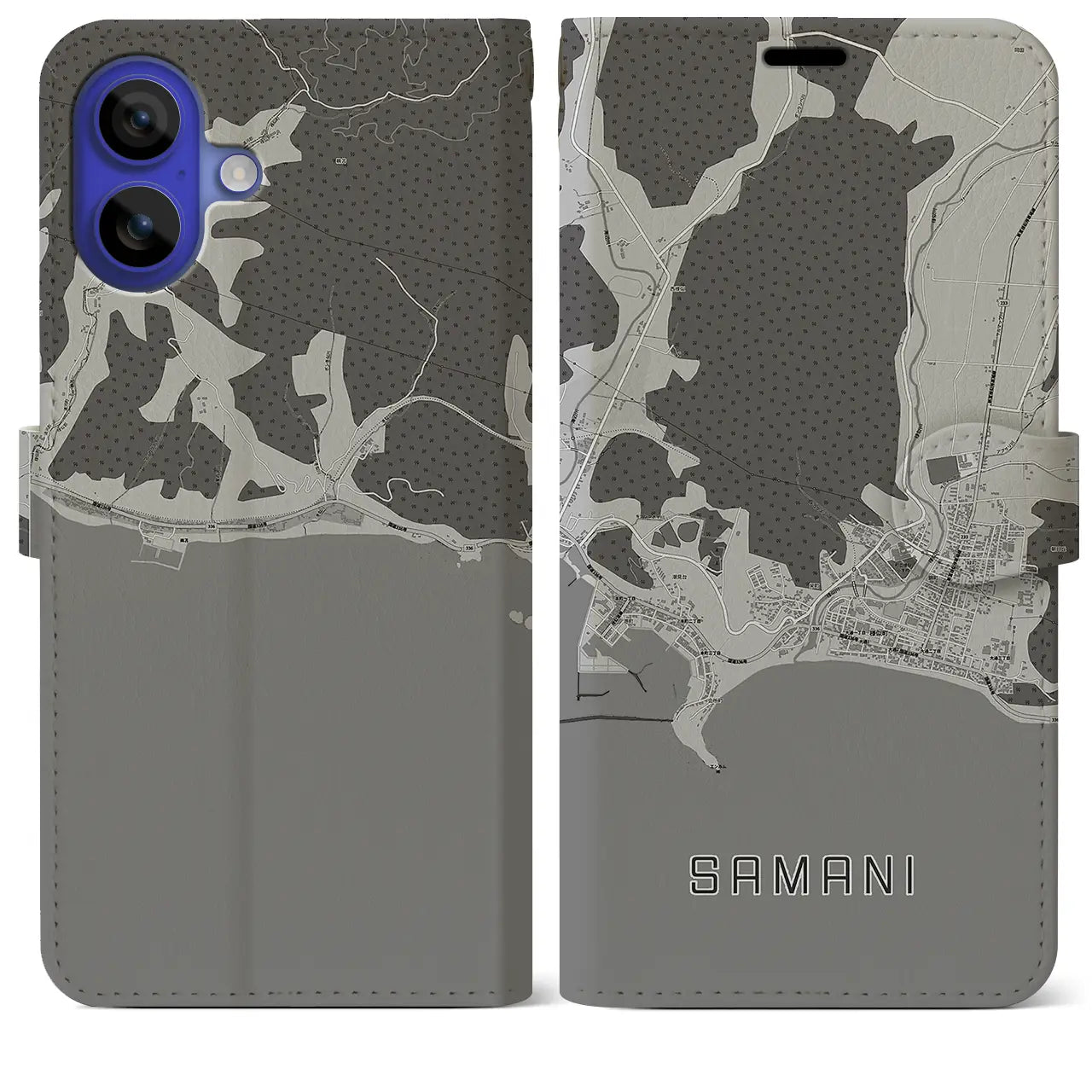 【様似(北海道)】地図柄iPhoneケース(手帳タイプ)モノトーン・iPhone 16 Pro Max 用