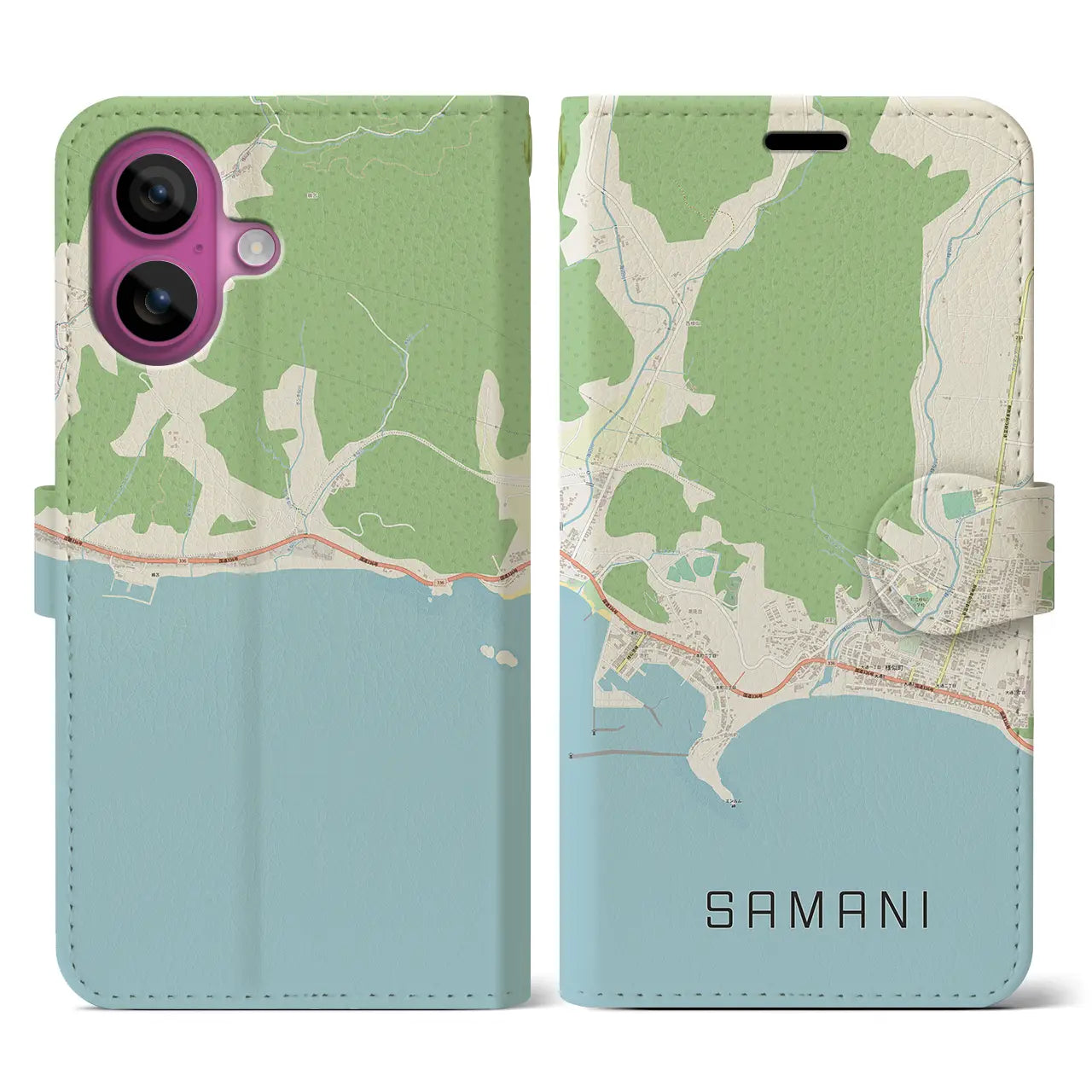 【様似(北海道)】地図柄iPhoneケース(手帳タイプ)ナチュラル・iPhone 16 Pro 用