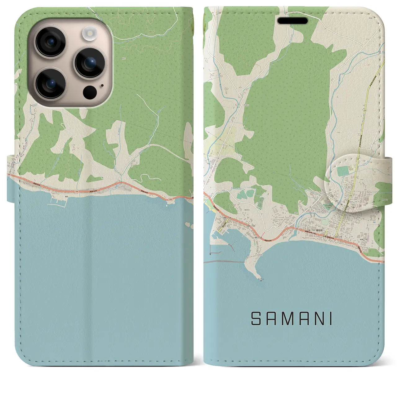 【様似(北海道)】地図柄iPhoneケース(手帳タイプ)ナチュラル・iPhone 16 Plus 用