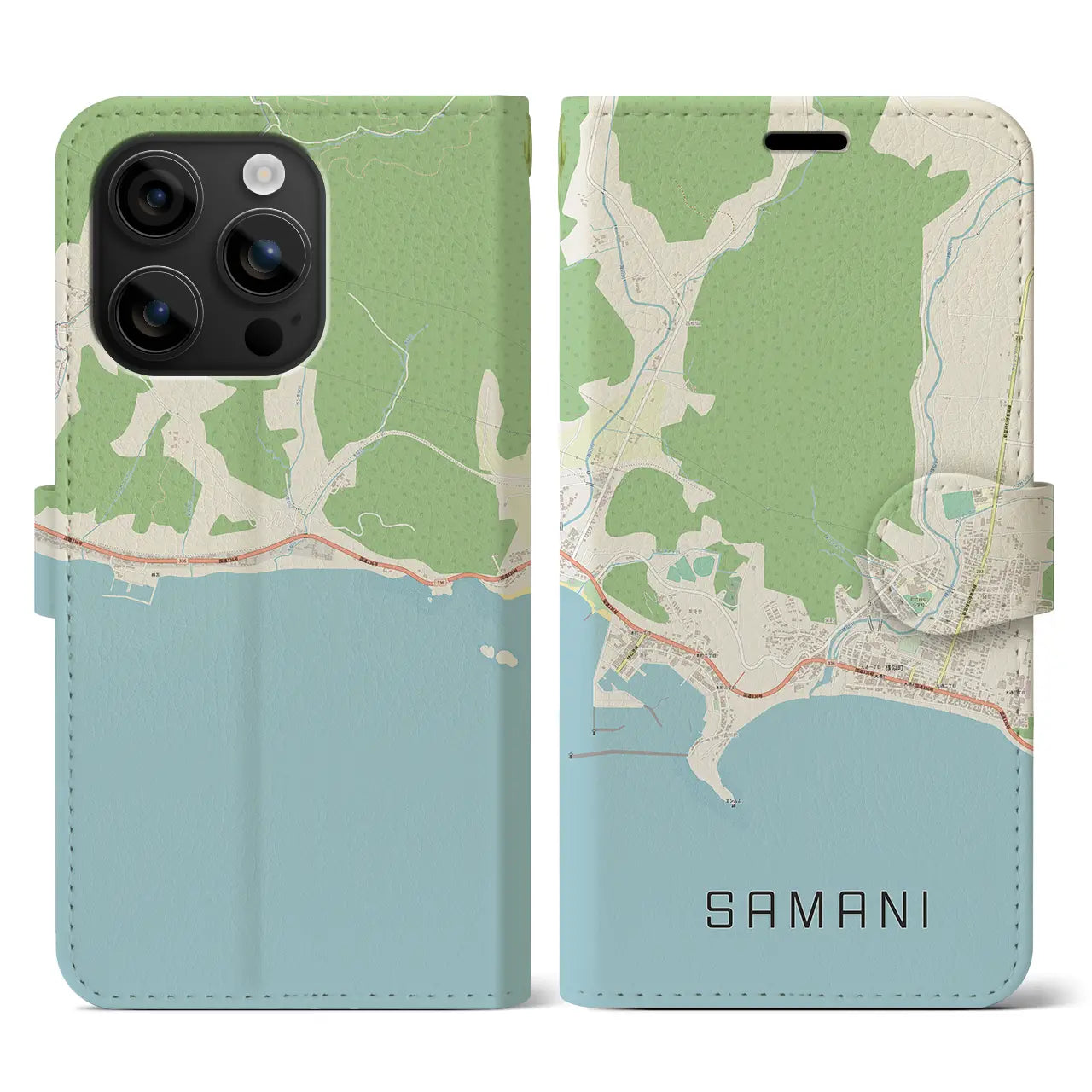 【様似(北海道)】地図柄iPhoneケース(手帳タイプ)ナチュラル・iPhone 16 用