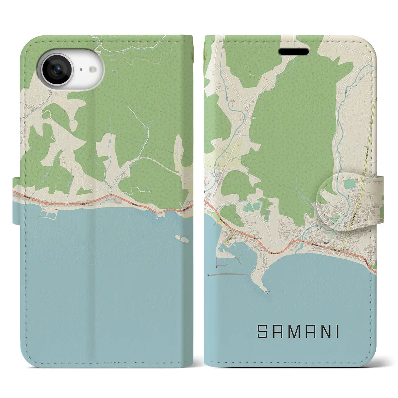 【様似(北海道)】地図柄iPhoneケース(手帳タイプ)