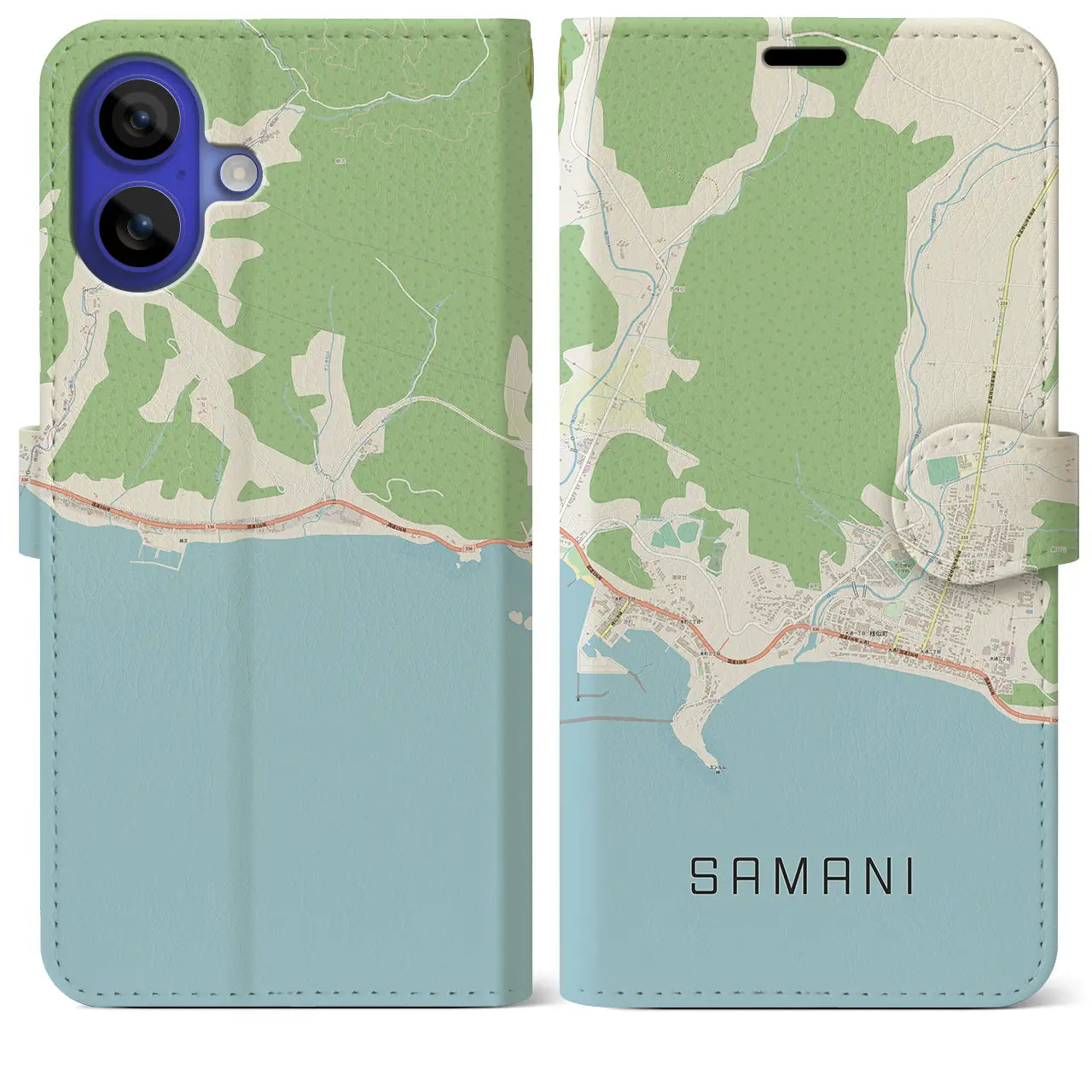 【様似(北海道)】地図柄iPhoneケース(手帳タイプ)ナチュラル・iPhone 16 Pro Max 用