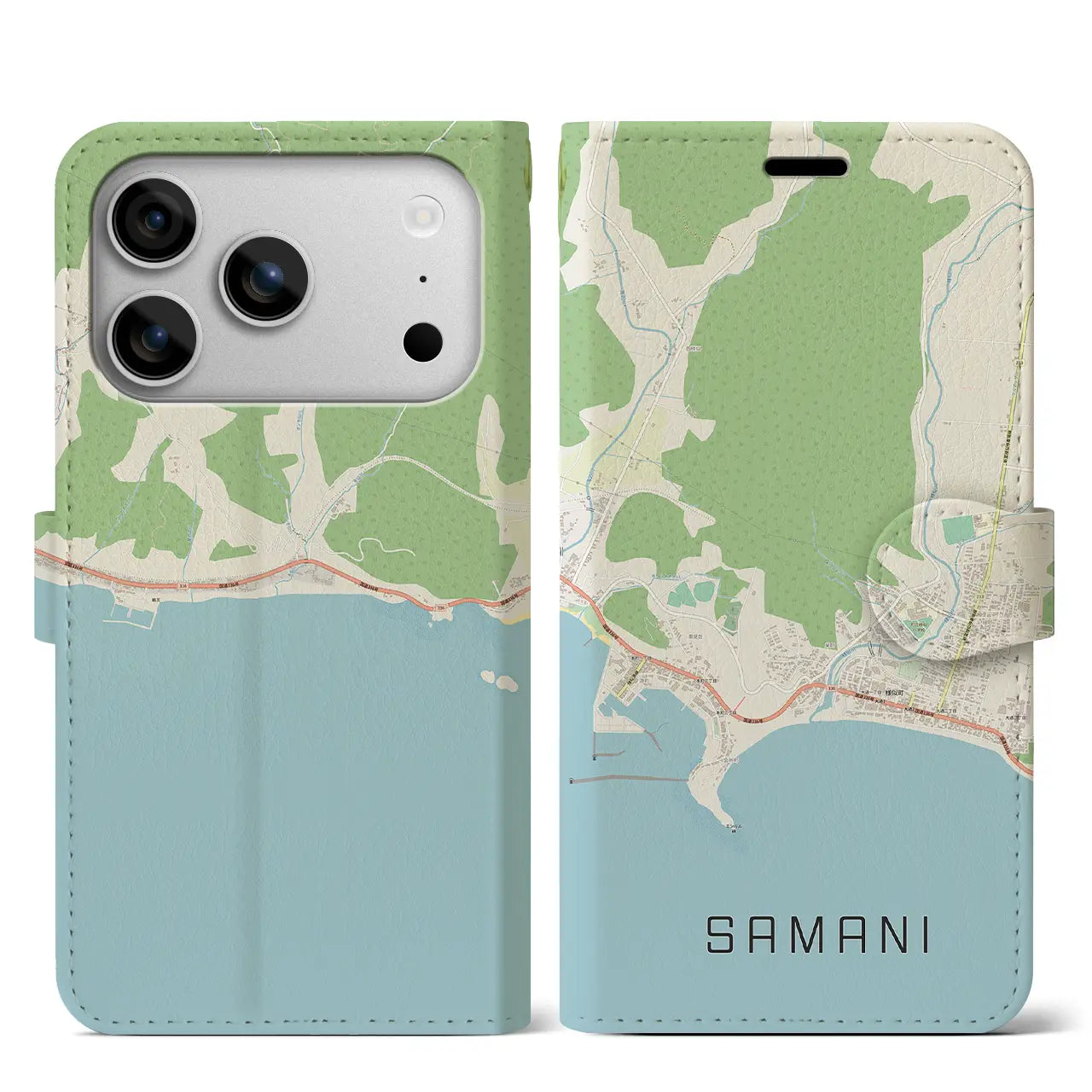 【様似(北海道)】地図柄iPhoneケース(手帳タイプ)ナチュラル・iPhone 17 Pro Max 用