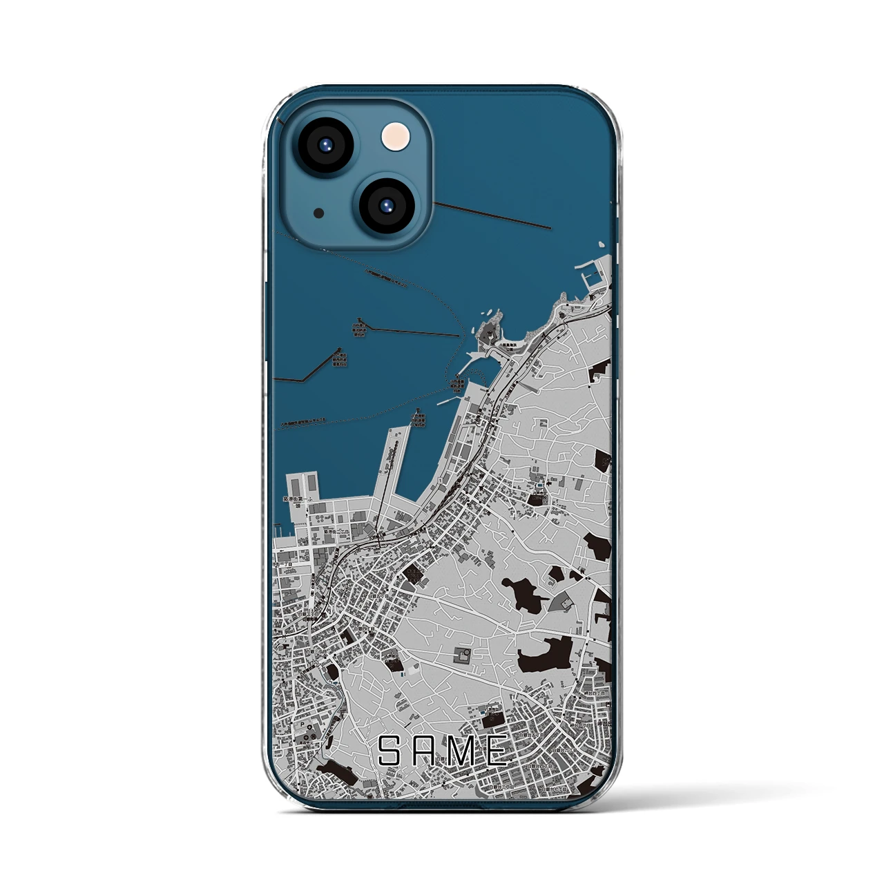 【鮫(青森県)】地図柄iPhoneケース(クリアタイプ)