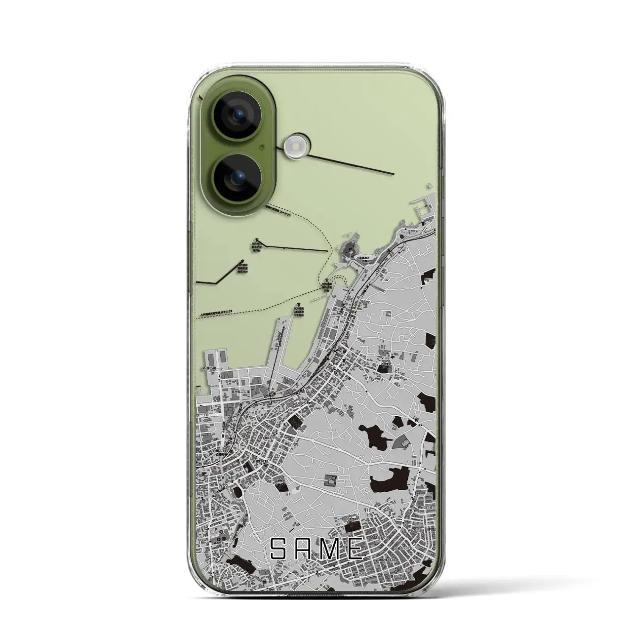 【鮫(青森県)】地図柄iPhoneケース(クリアタイプ)モノトーン・iPhone 17 Pro Max 用