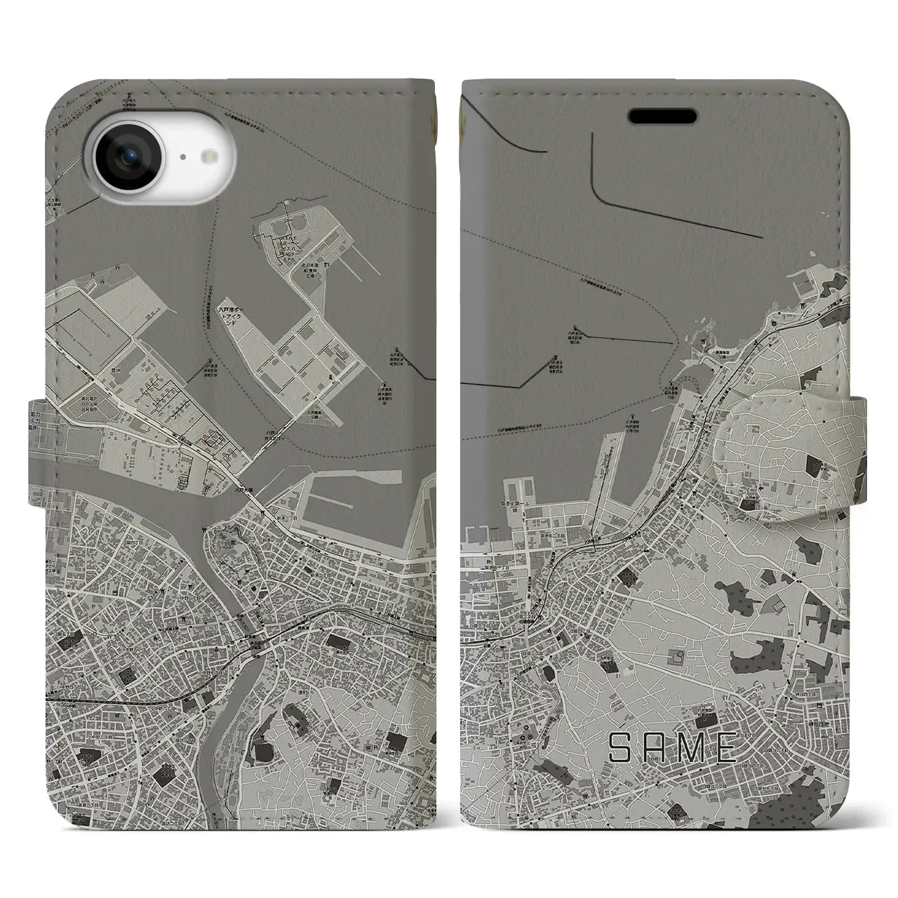 【鮫(青森県)】地図柄iPhoneケース(手帳タイプ)