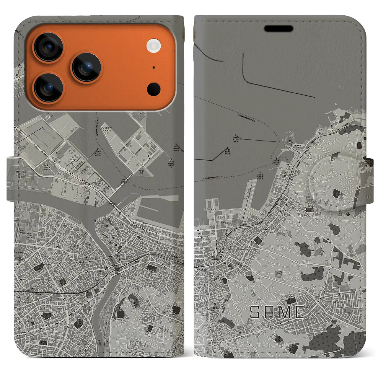 【鮫(青森県)】地図柄iPhoneケース(手帳タイプ)