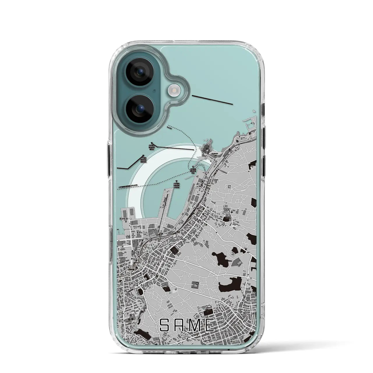 【鮫(青森県)】地図柄iPhoneケース(MagSafeタイプ)モノトーン・iPhone 16 Pro 用