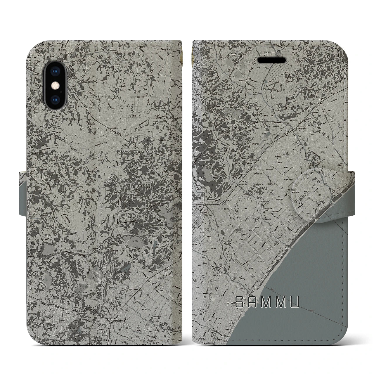 【山武(千葉県)】地図柄iPhoneケース(手帳タイプ)モノトーン・iPhone XS / X 用
