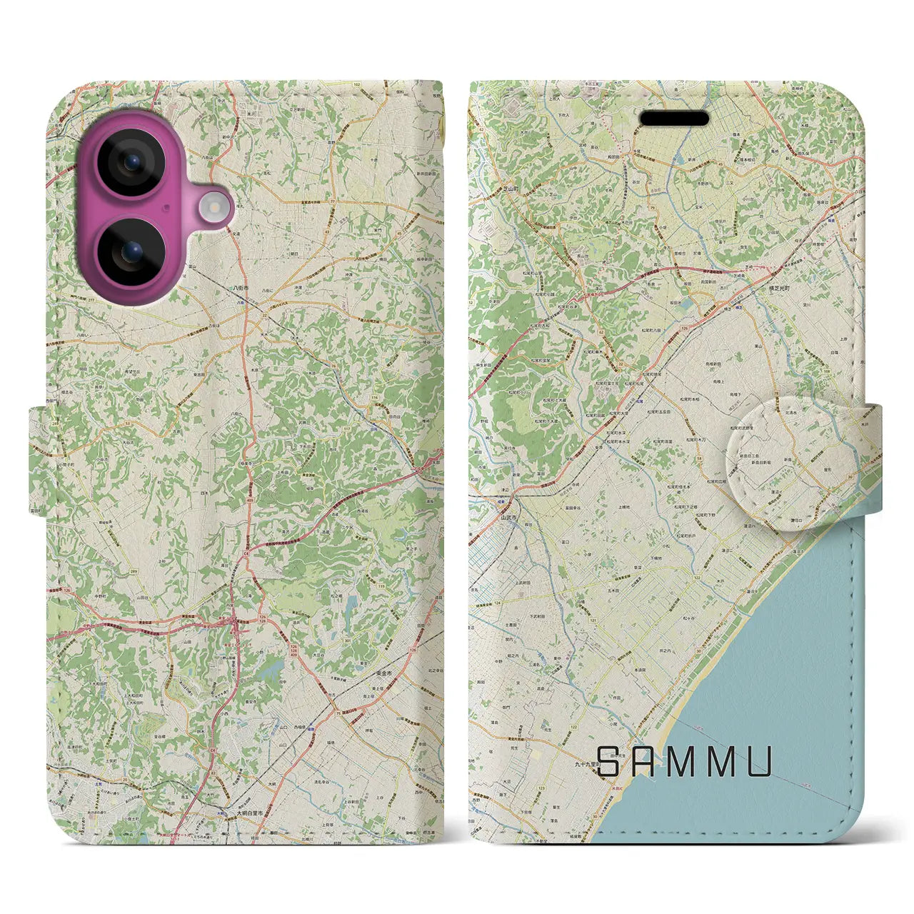 【山武(千葉県)】地図柄iPhoneケース(手帳タイプ)ナチュラル・iPhone 16 Pro 用