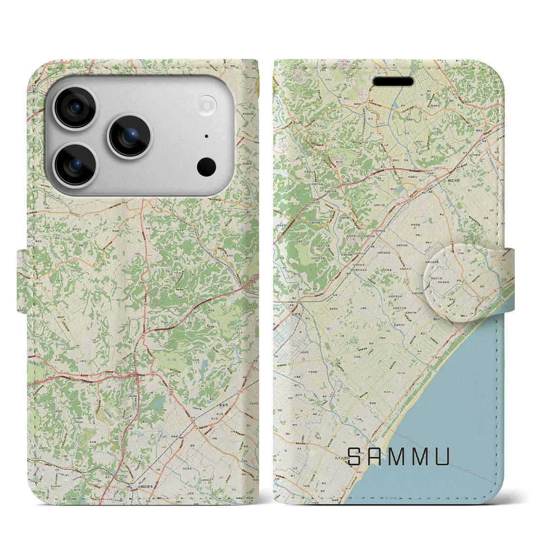 【山武(千葉県)】地図柄iPhoneケース(手帳タイプ)モノトーン・iPhone 17 Pro Max 用