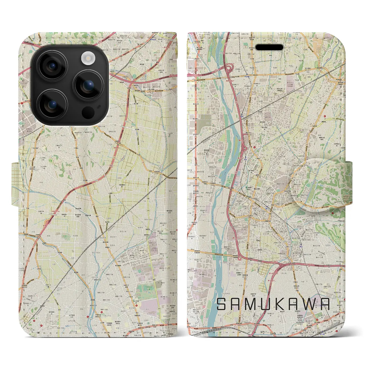 【寒川(神奈川県)】地図柄iPhoneケース(手帳タイプ)ナチュラル・iPhone 16 用