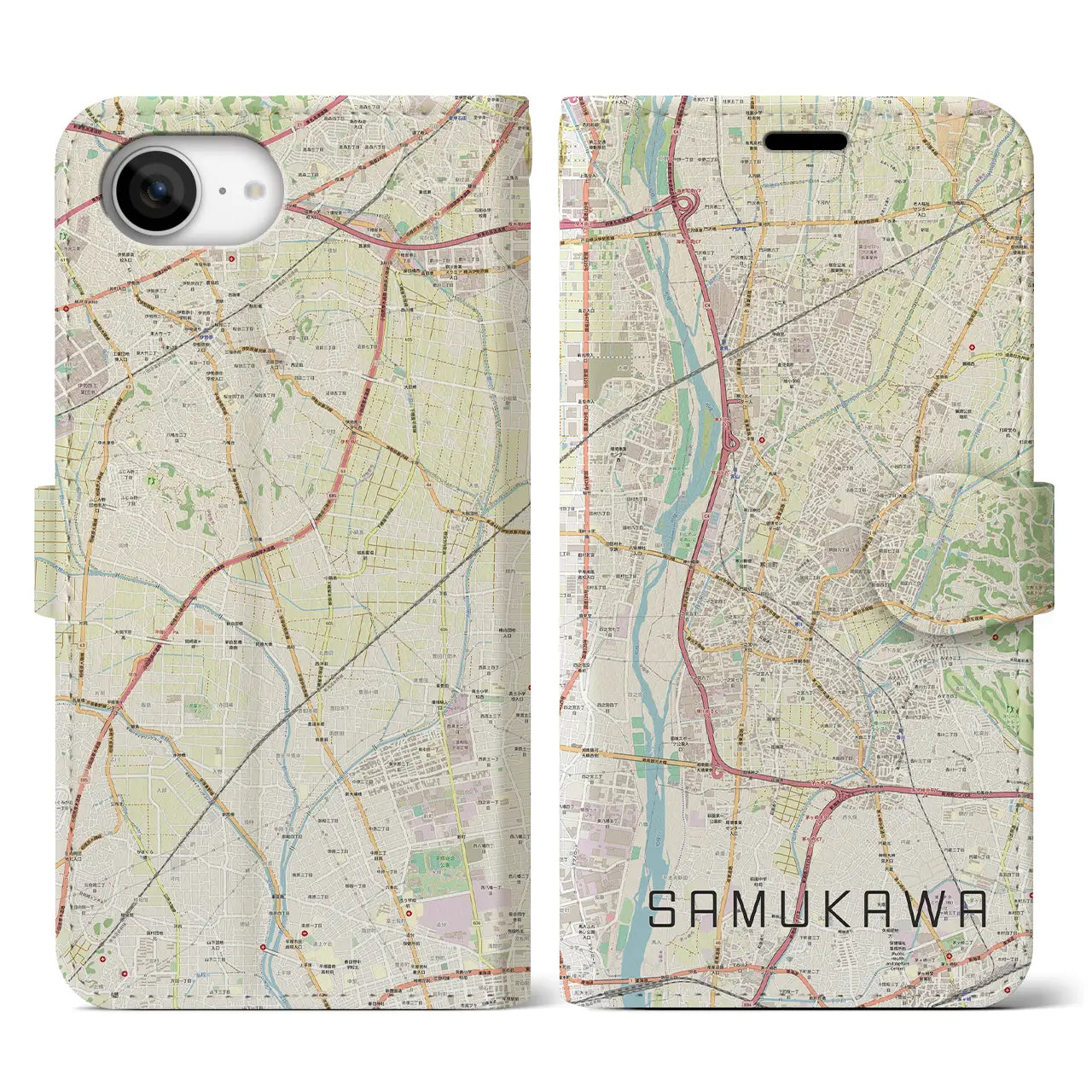 【寒川(神奈川県)】地図柄iPhoneケース(手帳タイプ)