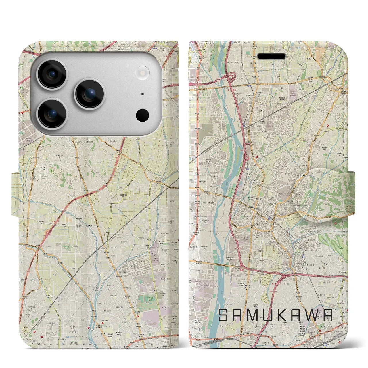 【寒川(神奈川県)】地図柄iPhoneケース(手帳タイプ)ナチュラル・iPhone 17 Pro Max 用