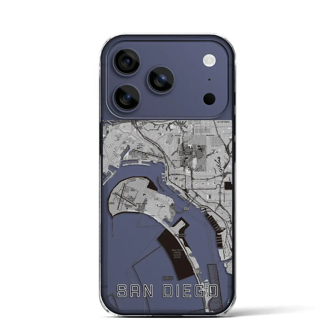 【サンディエゴ(アメリカ)】地図柄iPhoneケース(クリアタイプ)モノトーン・iPhone 17 Pro Max 用