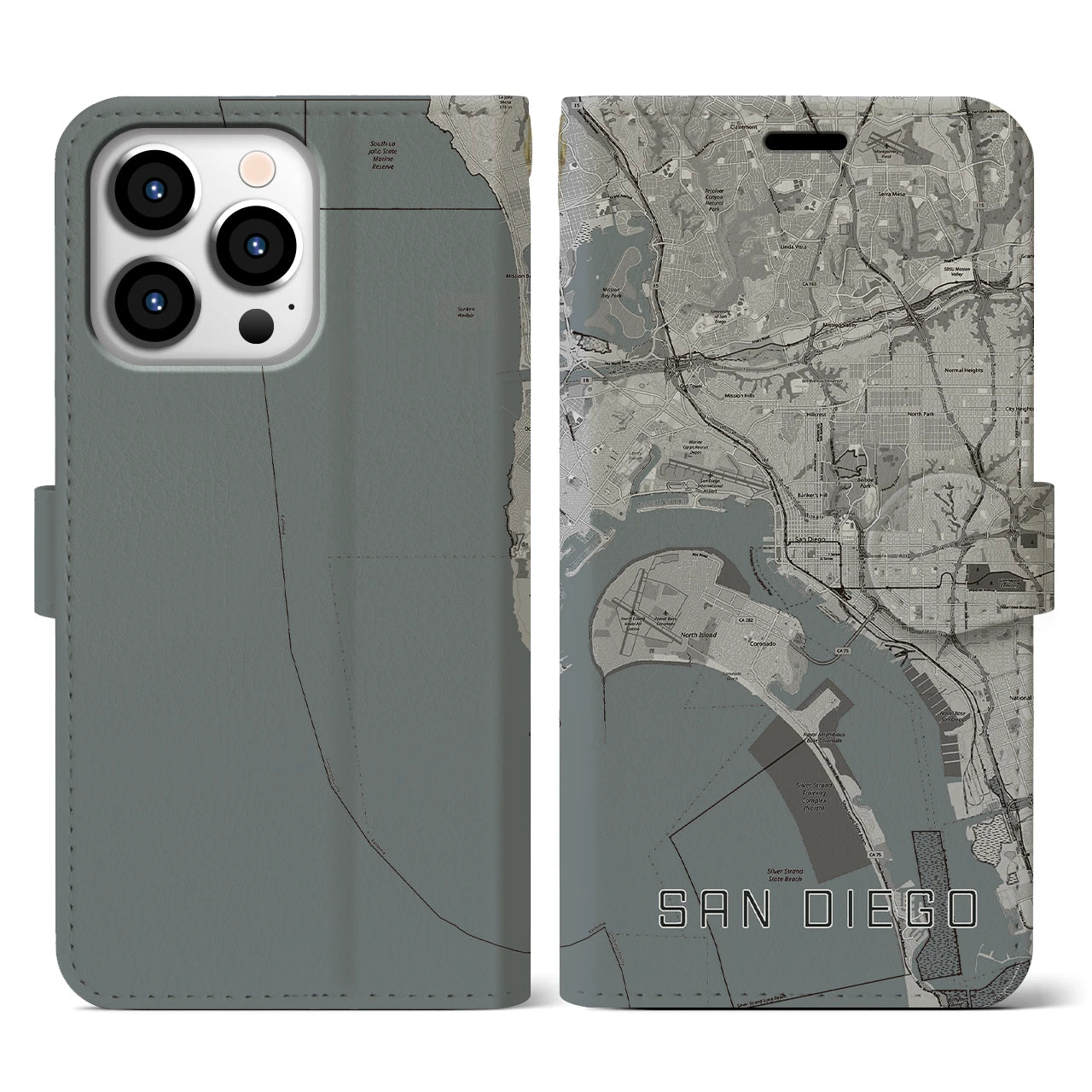 【サンディエゴ(アメリカ)】地図柄iPhoneケース(手帳タイプ)