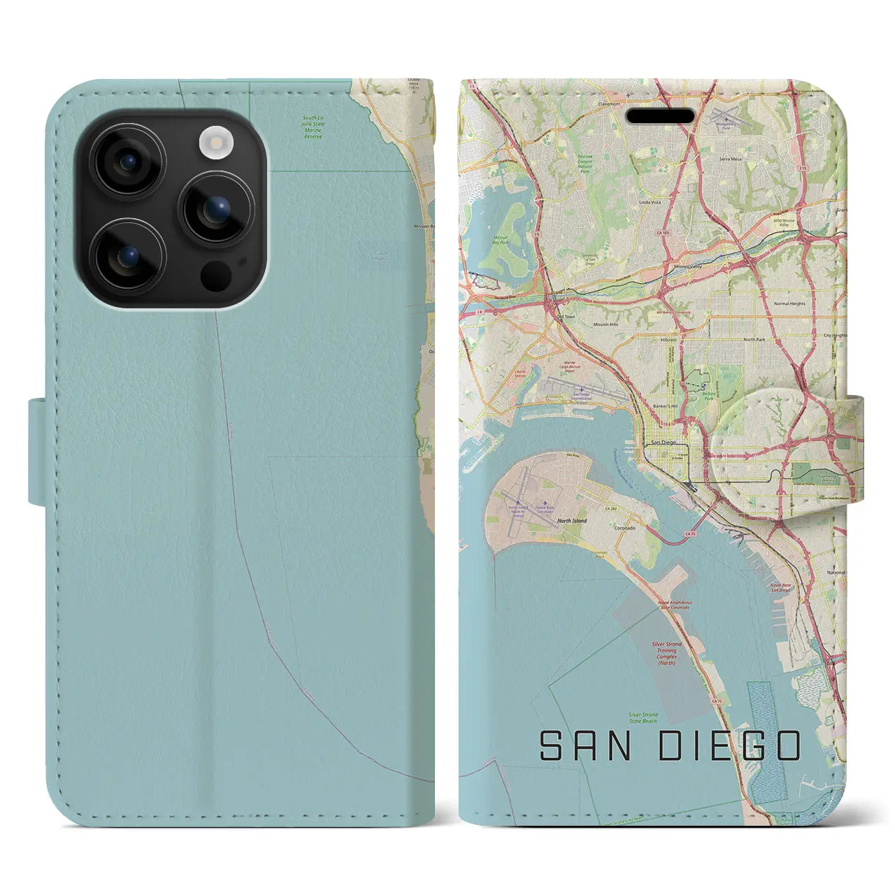 【サンディエゴ(アメリカ)】地図柄iPhoneケース(手帳タイプ)ナチュラル・iPhone 16 用