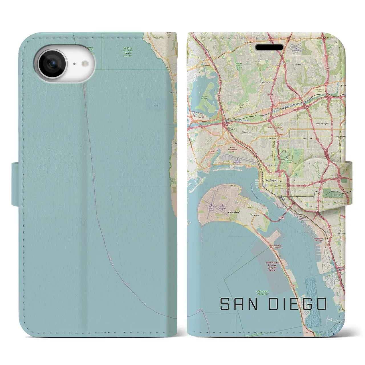 【サンディエゴ(アメリカ)】地図柄iPhoneケース(手帳タイプ)