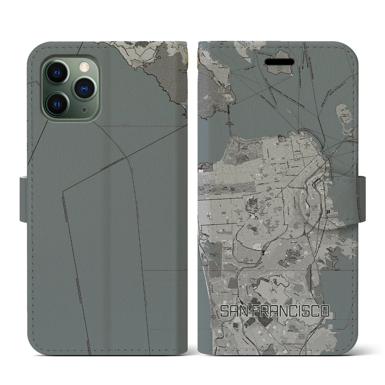 【サンフランシスコ(アメリカ)】地図柄iPhoneケース(手帳タイプ)モノトーン・iPhone 11 Pro 用