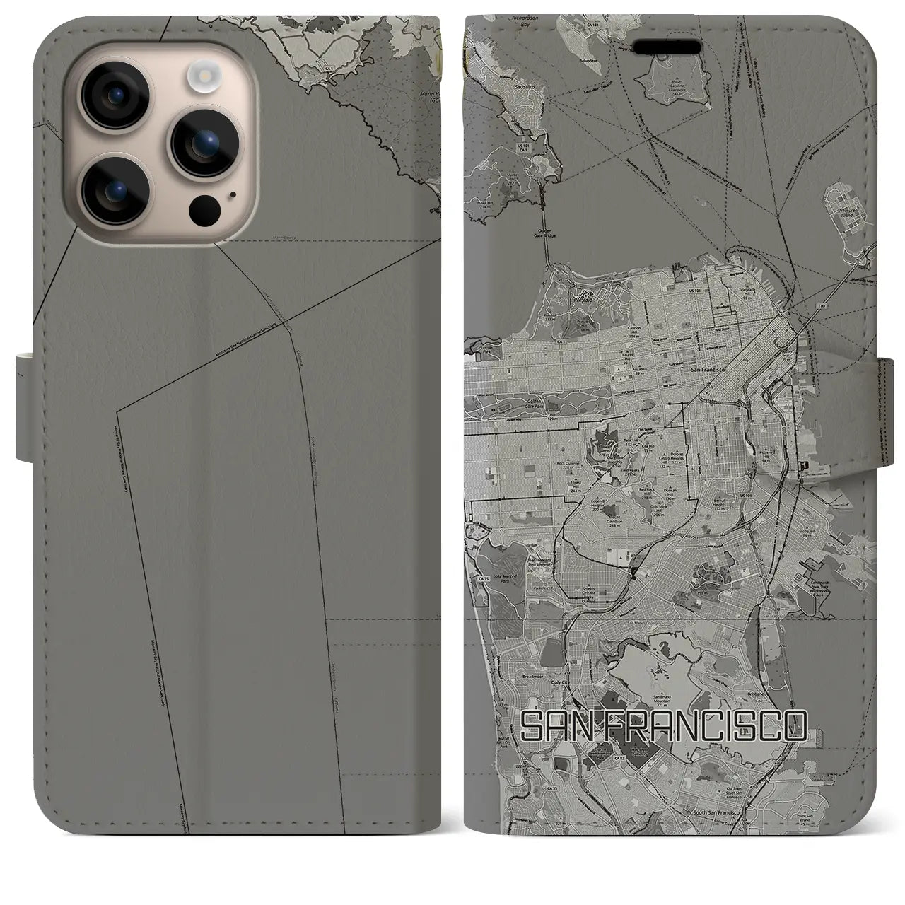 【サンフランシスコ(アメリカ)】地図柄iPhoneケース(手帳タイプ)モノトーン・iPhone 16 Plus 用
