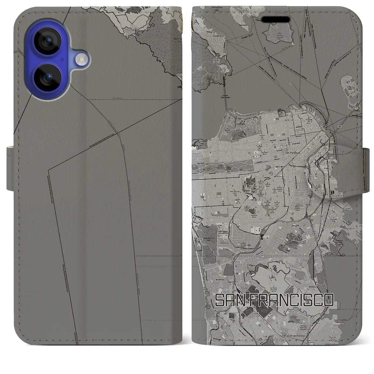 【サンフランシスコ(アメリカ)】地図柄iPhoneケース(手帳タイプ)モノトーン・iPhone 16 Pro Max 用