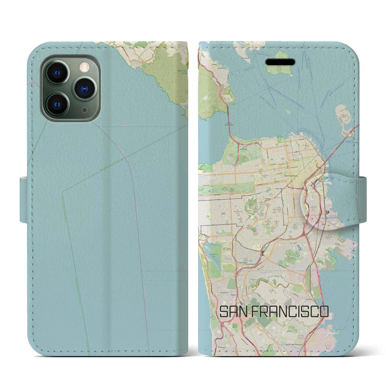 【サンフランシスコ(アメリカ)】地図柄iPhoneケース(手帳タイプ)ナチュラル・iPhone 11 Pro 用