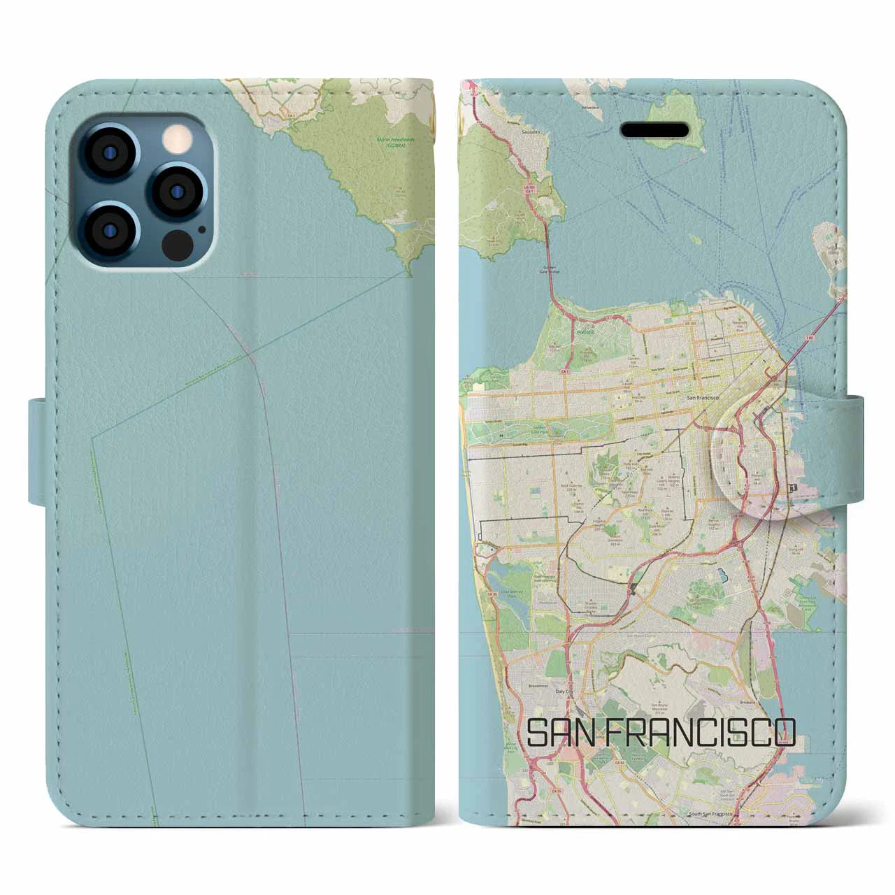 【サンフランシスコ(アメリカ)】地図柄iPhoneケース(手帳タイプ)ナチュラル・iPhone 12 / 12 Pro 用