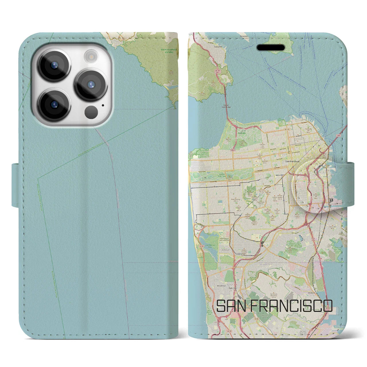 【サンフランシスコ(アメリカ)】地図柄iPhoneケース(手帳タイプ)ナチュラル・iPhone 14 Pro 用