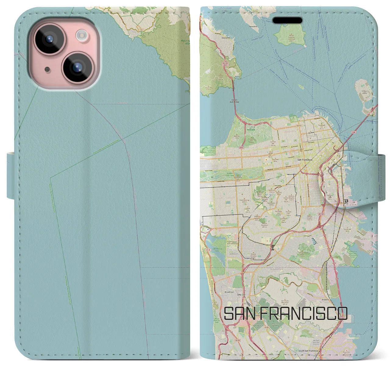【サンフランシスコ(アメリカ)】地図柄iPhoneケース(手帳タイプ)ナチュラル・iPhone 15 Plus 用