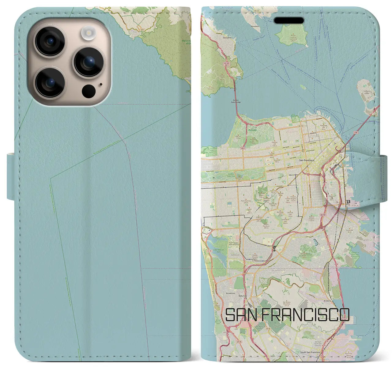 【サンフランシスコ(アメリカ)】地図柄iPhoneケース(手帳タイプ)ナチュラル・iPhone 16 Plus 用