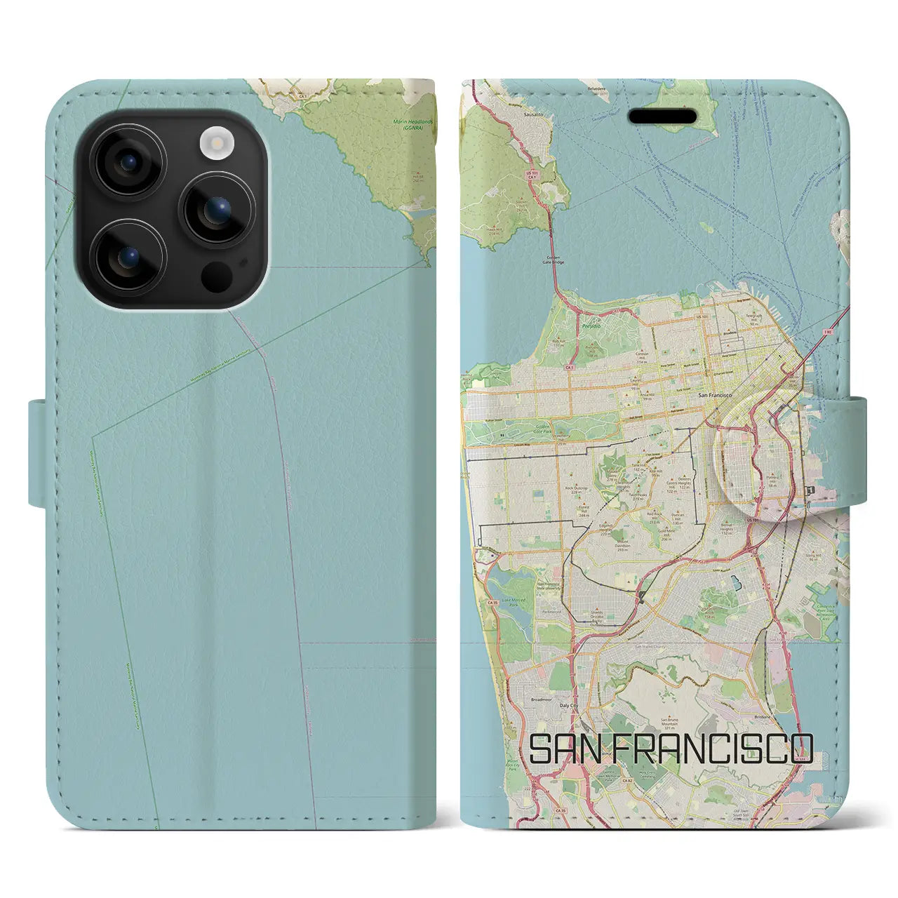 【サンフランシスコ(アメリカ)】地図柄iPhoneケース(手帳タイプ)ナチュラル・iPhone 16 用