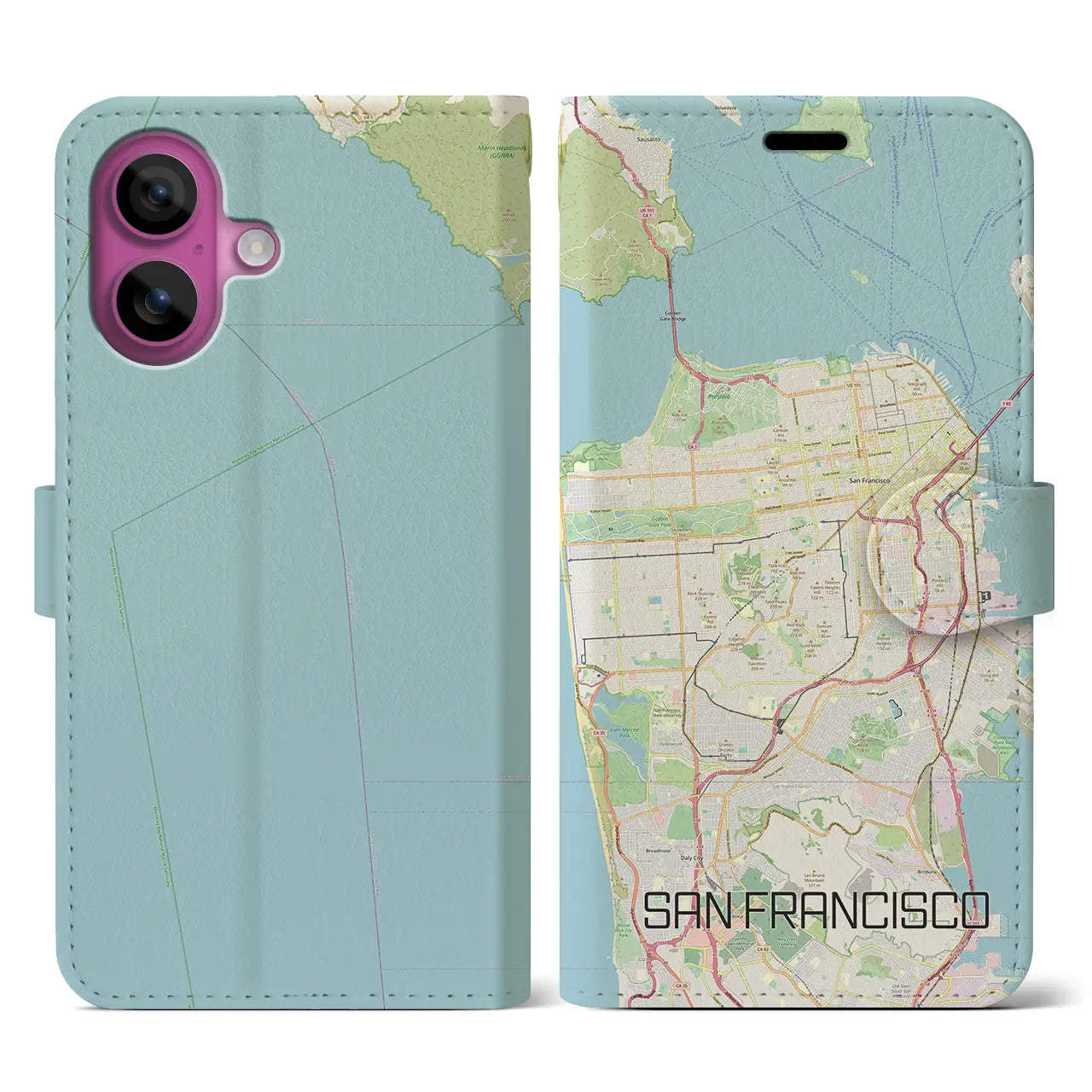 【サンフランシスコ(アメリカ)】地図柄iPhoneケース(手帳タイプ)ナチュラル・iPhone 16 Pro 用