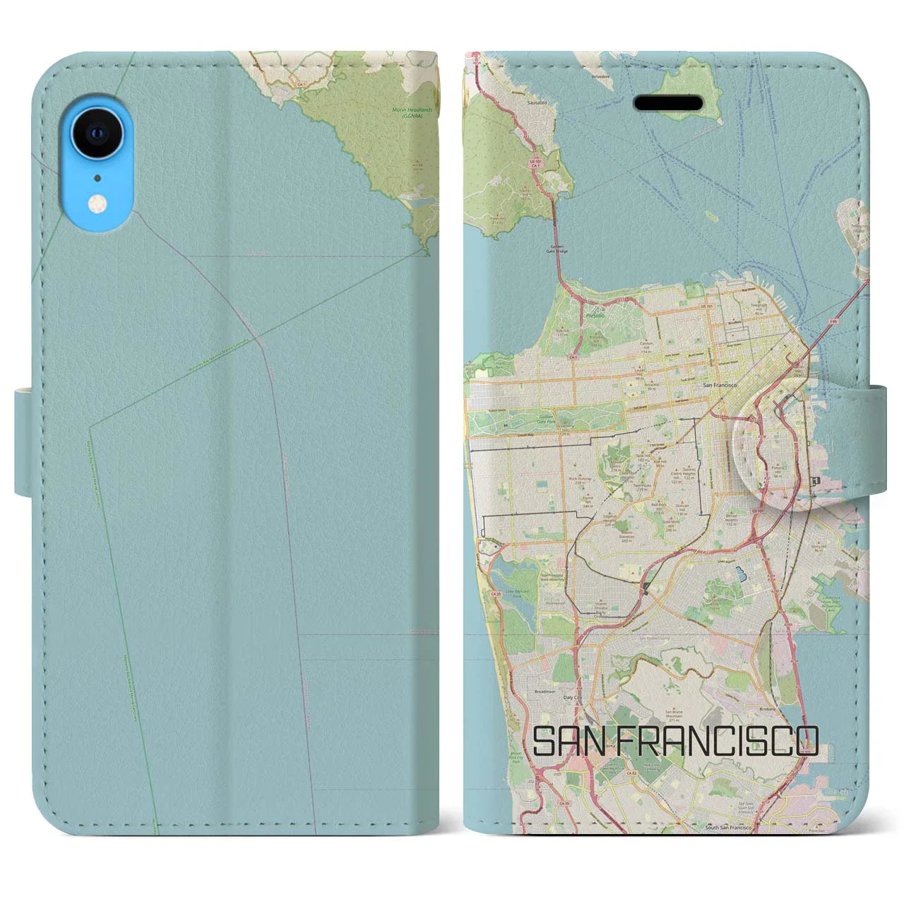【サンフランシスコ(アメリカ)】地図柄iPhoneケース(手帳タイプ)ナチュラル・iPhone XR 用
