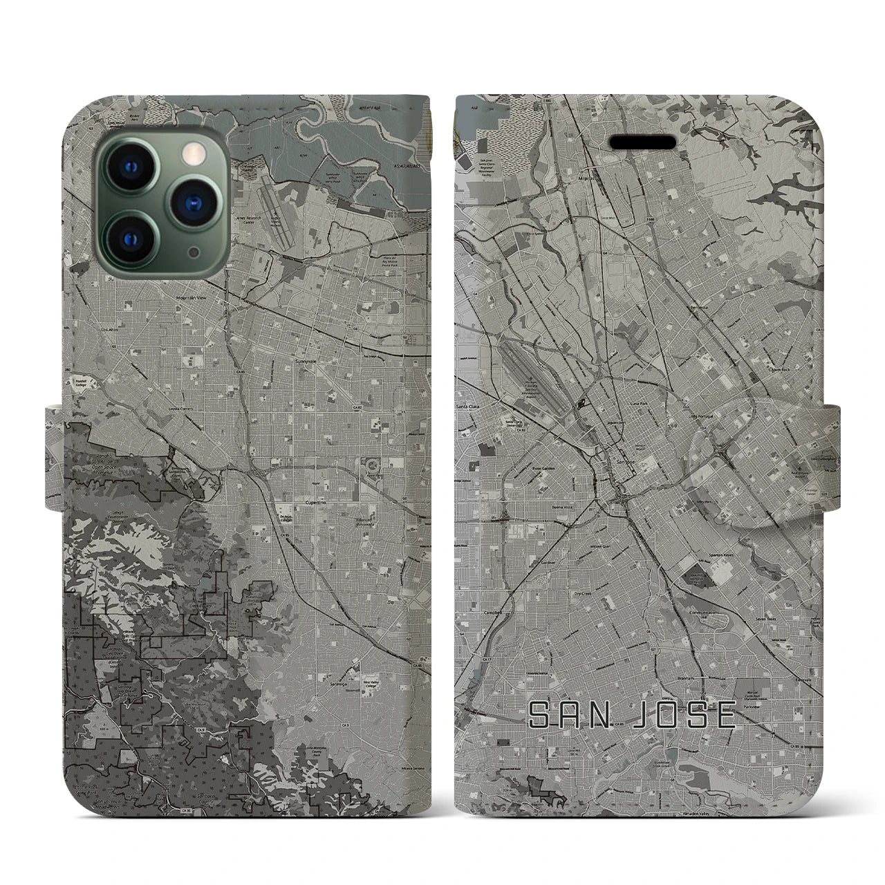 【サンノゼ(アメリカ)】地図柄iPhoneケース(手帳タイプ)モノトーン・iPhone 11 Pro 用