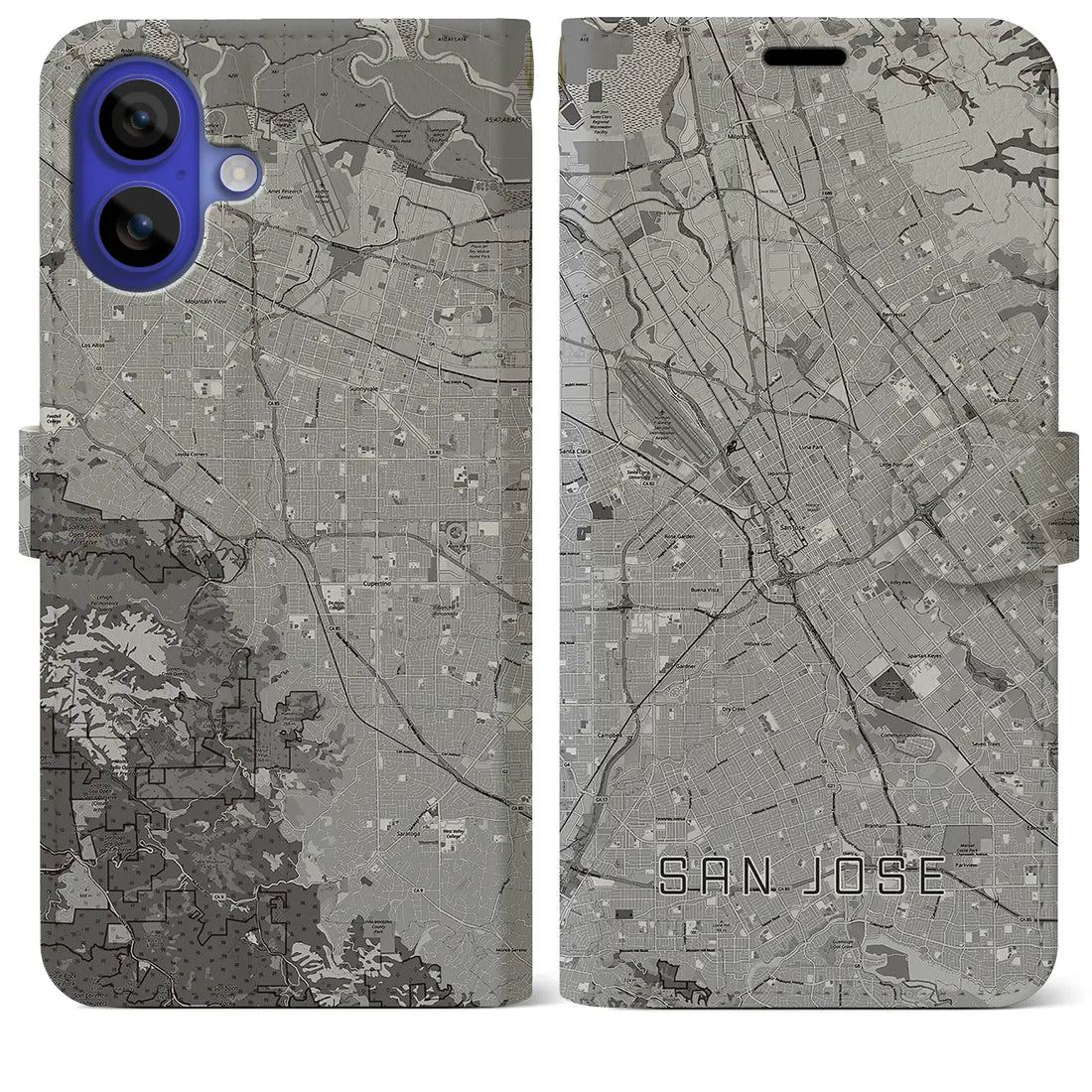 【サンノゼ(アメリカ)】地図柄iPhoneケース(手帳タイプ)モノトーン・iPhone 16 Pro Max 用