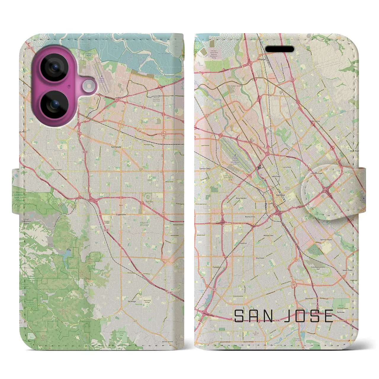 【サンノゼ(アメリカ)】地図柄iPhoneケース(手帳タイプ)ナチュラル・iPhone 16 Pro 用