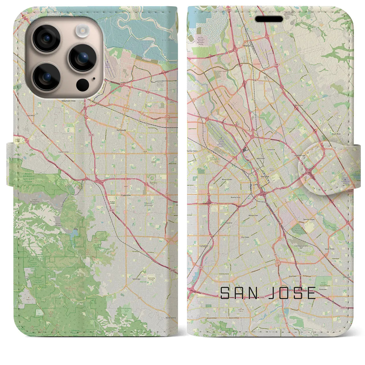 【サンノゼ(アメリカ)】地図柄iPhoneケース(手帳タイプ)ナチュラル・iPhone 16 Plus 用