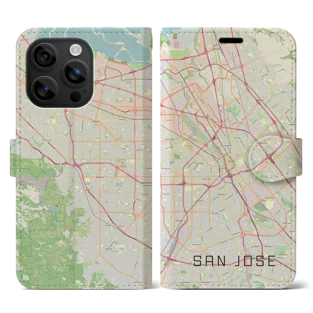 【サンノゼ(アメリカ)】地図柄iPhoneケース(手帳タイプ)ナチュラル・iPhone 16 用