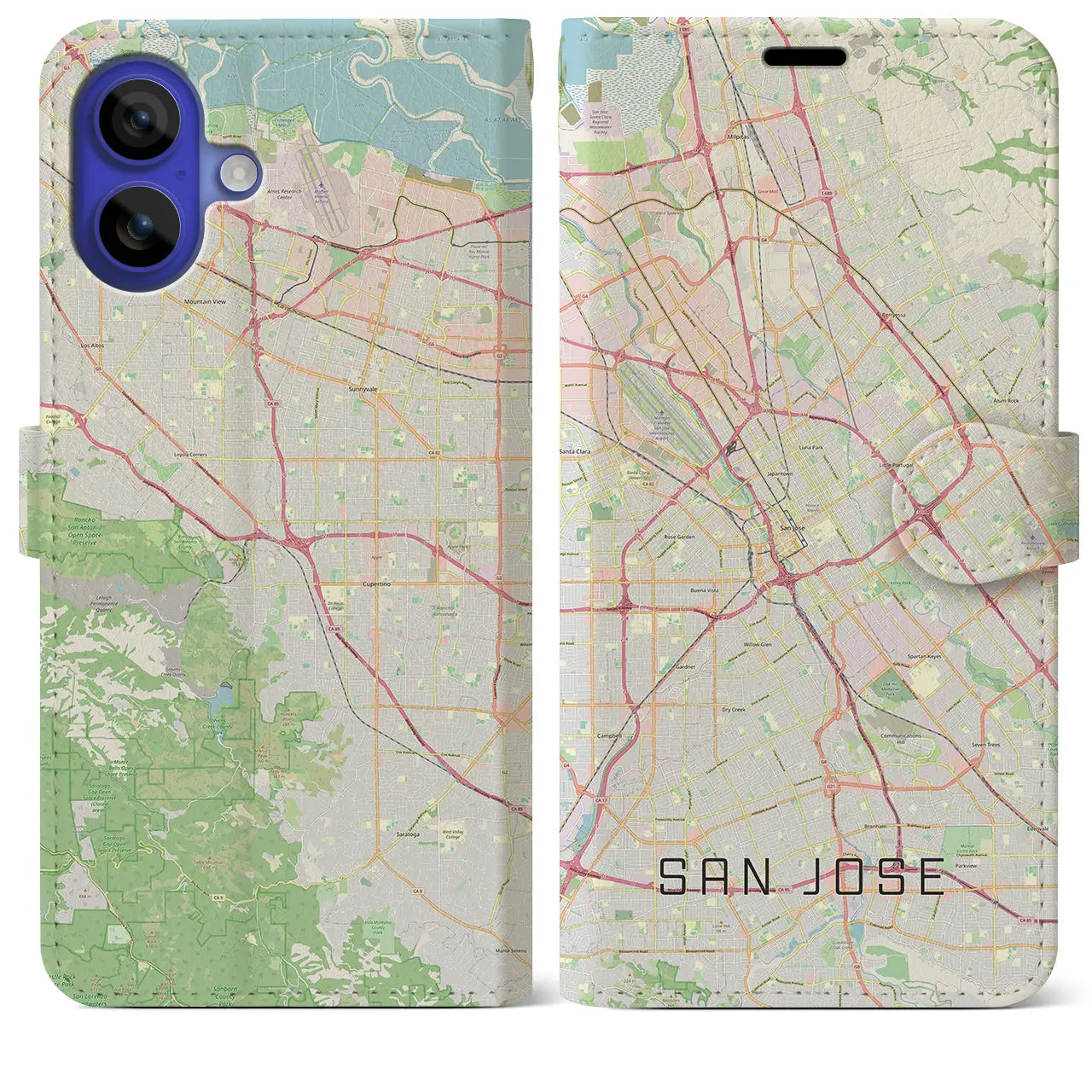 【サンノゼ(アメリカ)】地図柄iPhoneケース(手帳タイプ)ナチュラル・iPhone 16 Pro Max 用