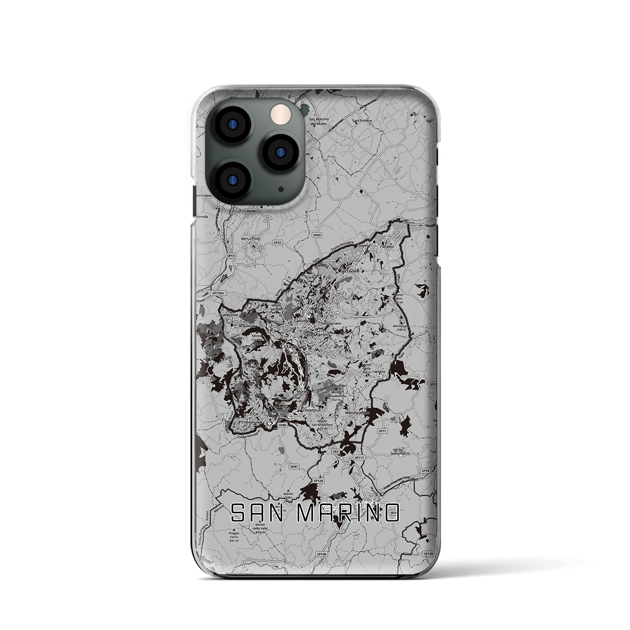 【サンマリノ】地図柄iPhoneケース(クリアタイプ)モノトーン・iPhone 11 Pro 用