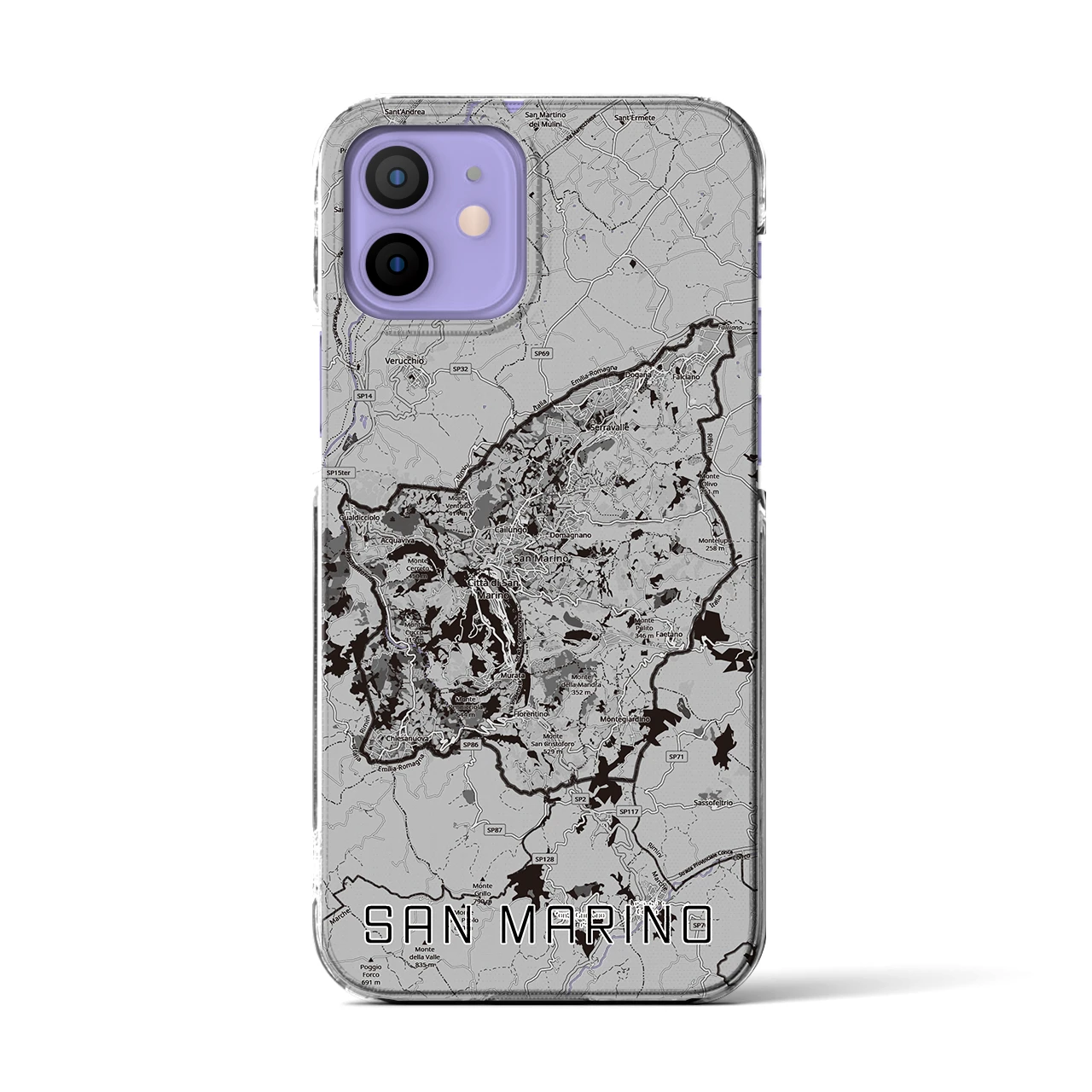 【サンマリノ】地図柄iPhoneケース(クリアタイプ)モノトーン・iPhone 12 / 12 Pro 用