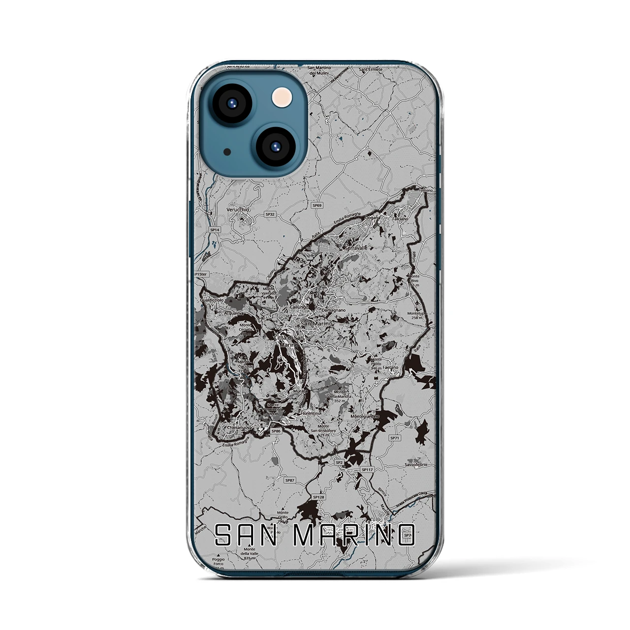 【サンマリノ】地図柄iPhoneケース(クリアタイプ)モノトーン・iPhone 13 用