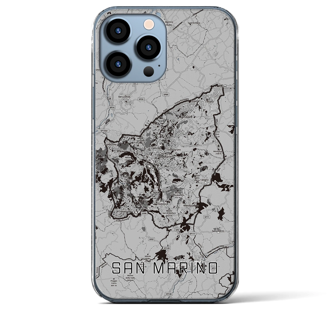 【サンマリノ】地図柄iPhoneケース(クリアタイプ)モノトーン・iPhone 13 Pro Max 用