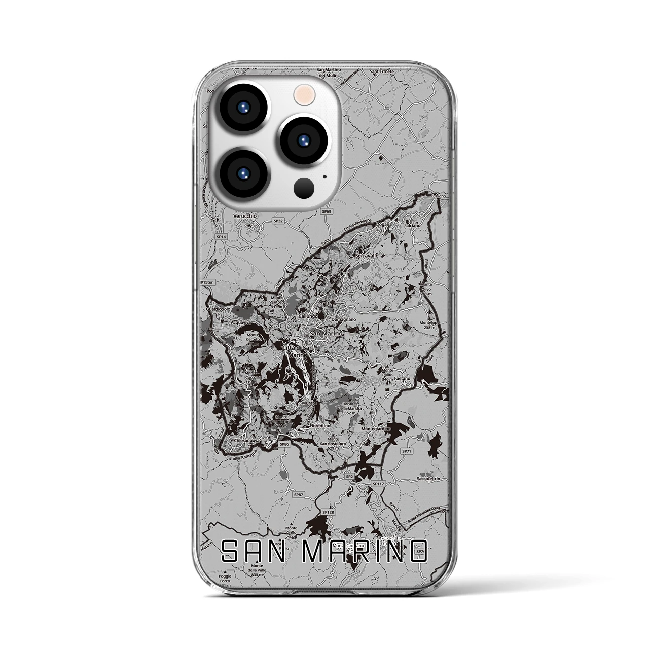 【サンマリノ】地図柄iPhoneケース(クリアタイプ)モノトーン・iPhone 13 Pro 用