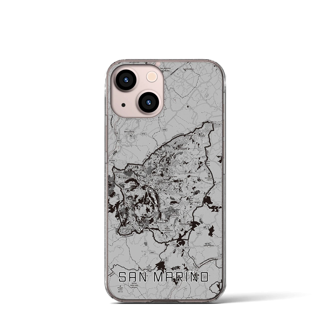 【サンマリノ】地図柄iPhoneケース(クリアタイプ)モノトーン・iPhone 13 mini 用